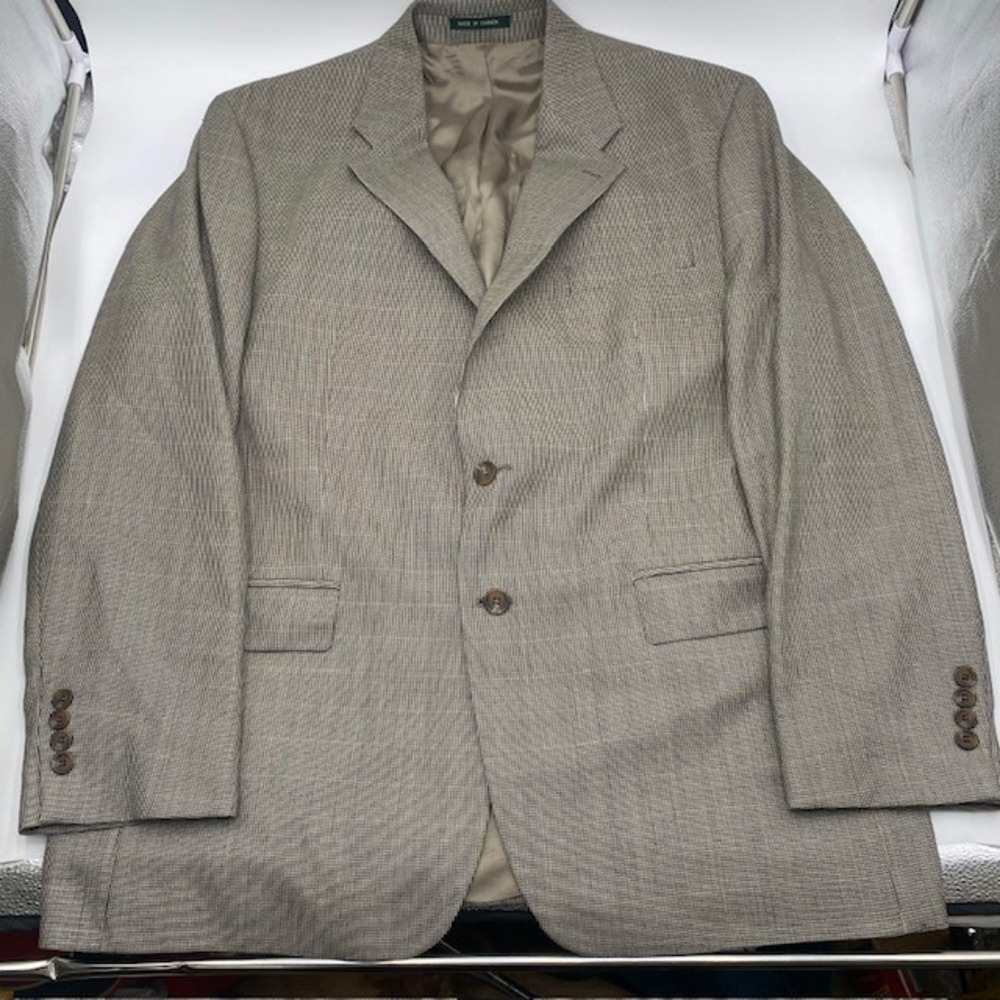 Lauren‎ Ralph Lauren Blazer Sport Coat 44R Tan Brown Wool Micro Check Canada VGC
